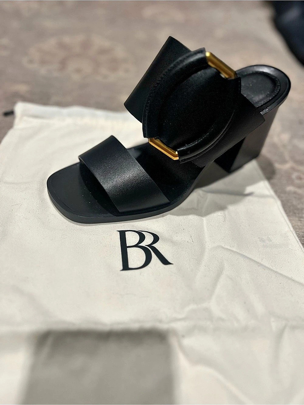 Banana Republic Ravello Leather Mid-Heel Sandal Black US 7 New